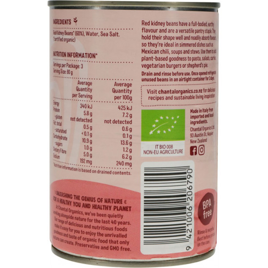 Chantal Organics Red Kidney Beans, 400g Chantal Organics Red Kidney Beans, 400g